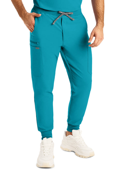 Men's 7-Pocket Mid-Rise Triple-Elastic Waist Jogger Scrub Pant - LB409 - Teal