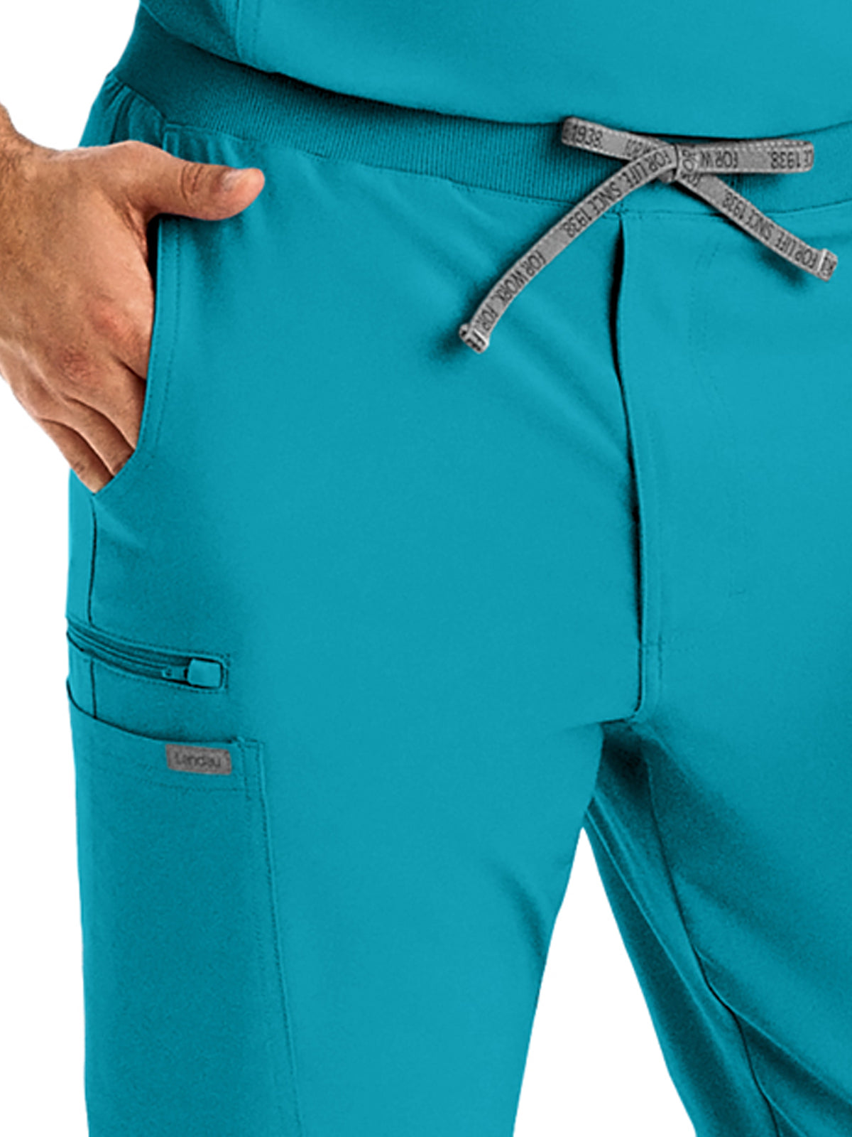 Men's 7-Pocket Mid-Rise Triple-Elastic Waist Jogger Scrub Pant - LB409 - Teal