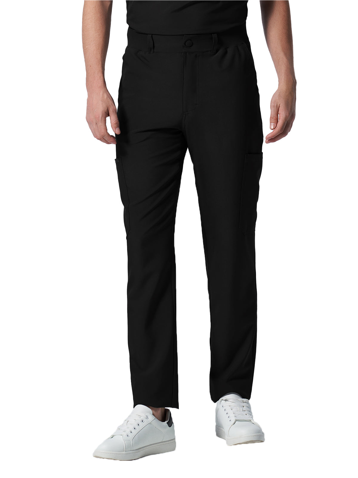 Men's 8-Pocket Mid-Rise Rib-Knit Elastic Waist Cargo Pant - LB410 - Black