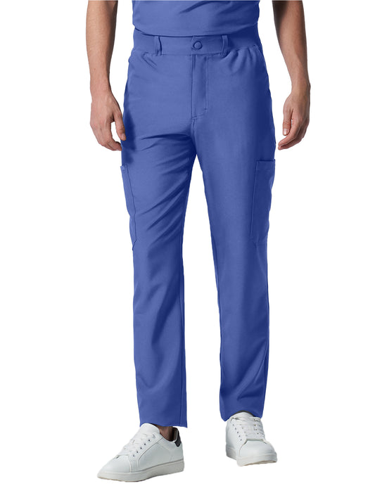 Men's 8-Pocket Mid-Rise Rib-Knit Elastic Waist Cargo Pant - LB410 - Ceil Blue
