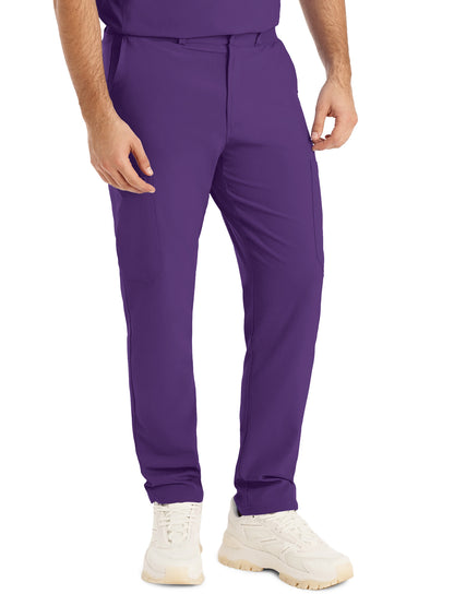 Men's 8-Pocket Mid-Rise Rib-Knit Elastic Waist Cargo Scrub Pant - LB410 - Eggplant