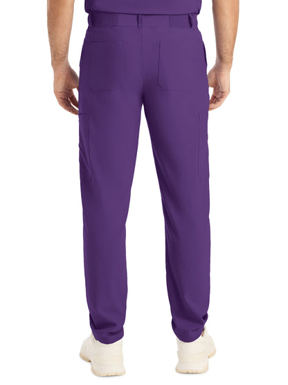 Men's 8-Pocket Mid-Rise Rib-Knit Elastic Waist Cargo Scrub Pant - LB410 - Eggplant