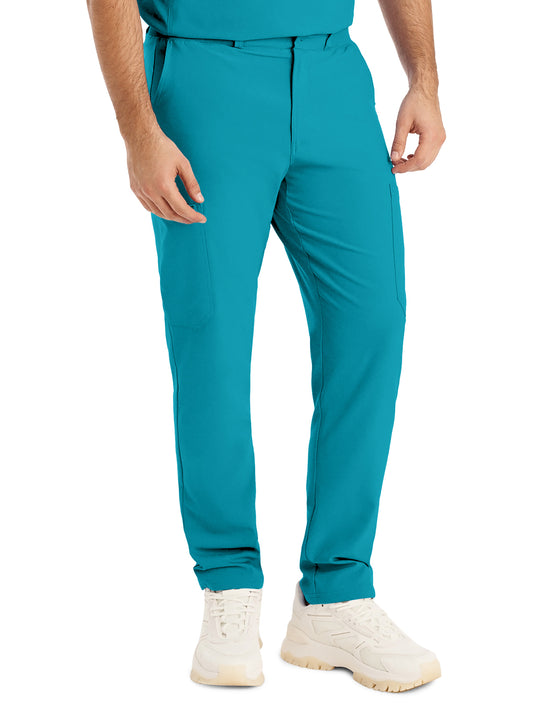 Men's 8-Pocket Mid-Rise Rib-Knit Elastic Waist Cargo Scrub Pant - LB410 - Teal