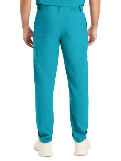 Men's 8-Pocket Mid-Rise Rib-Knit Elastic Waist Cargo Scrub Pant - LB410 - Teal