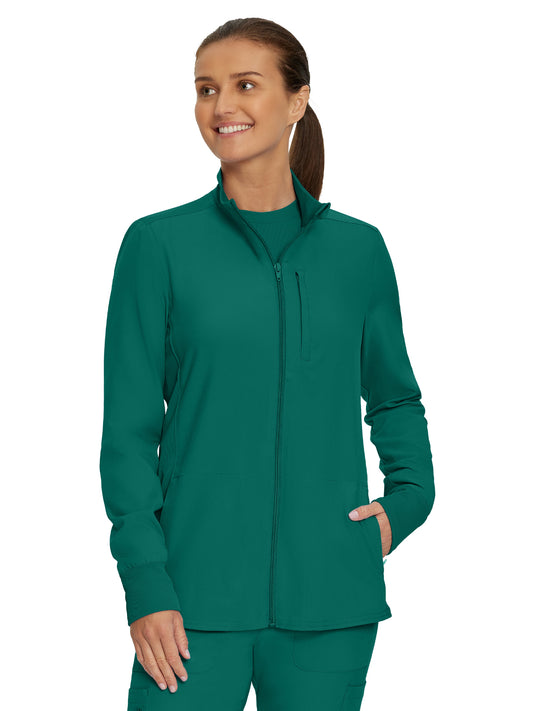 Women's 3-Pocket Mock-Neck Zip-Front Scrub Jacket - LJ700 - Hunter