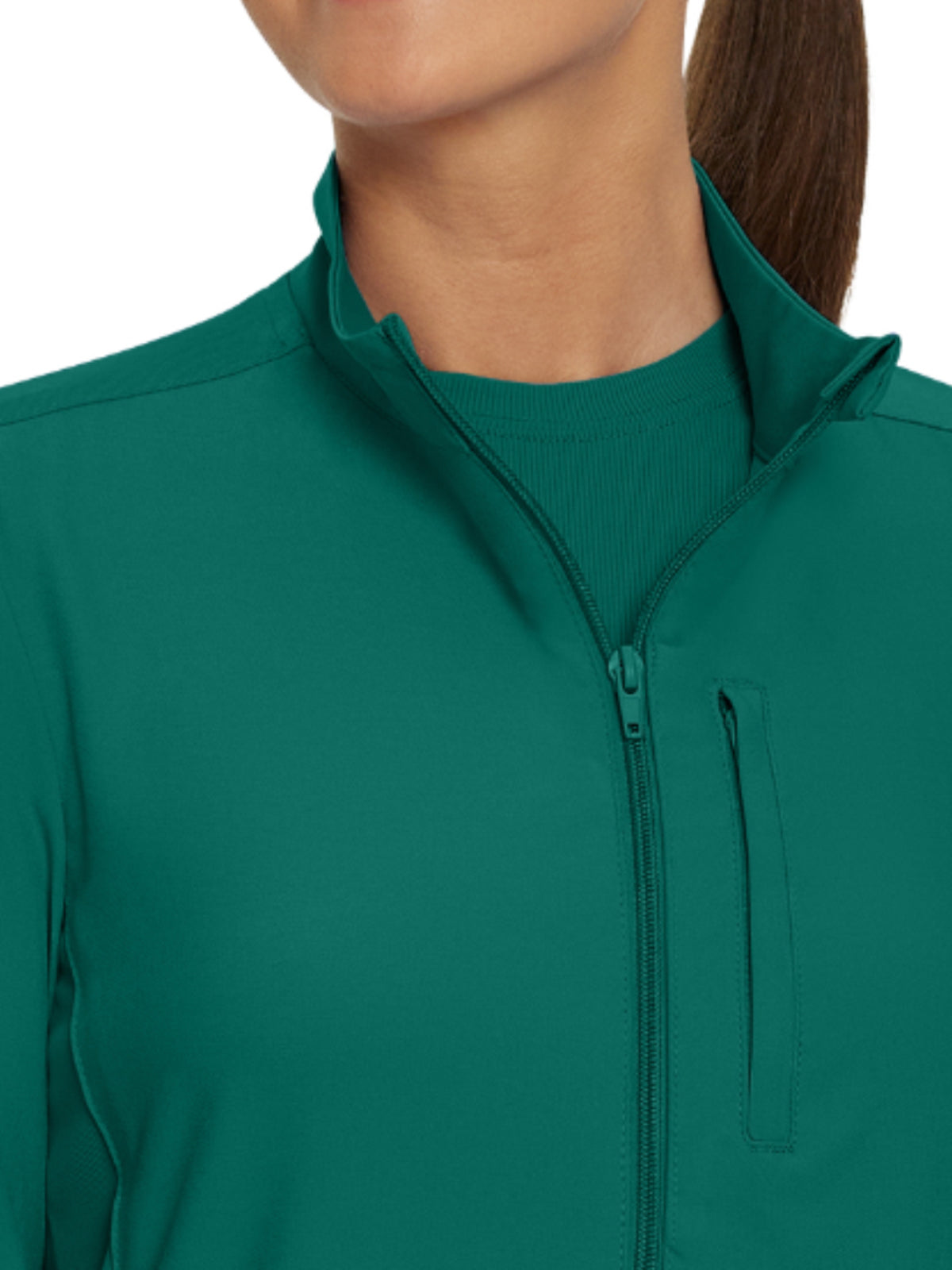 Women's 3-Pocket Mock-Neck Zip-Front Scrub Jacket - LJ700 - Hunter