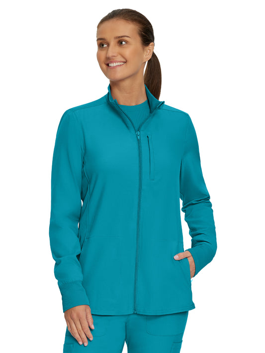 Women's 3-Pocket Mock-Neck Zip-Front Scrub Jacket - LJ700 - Teal