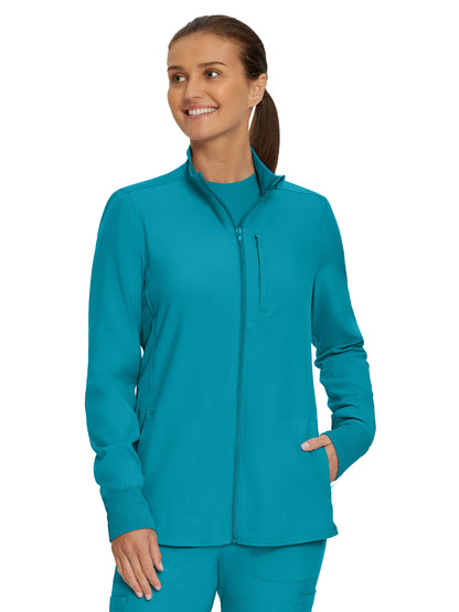 Women's Three-Pocket Mock-Neck Zip-Front Jacket - LJ700 - Teal