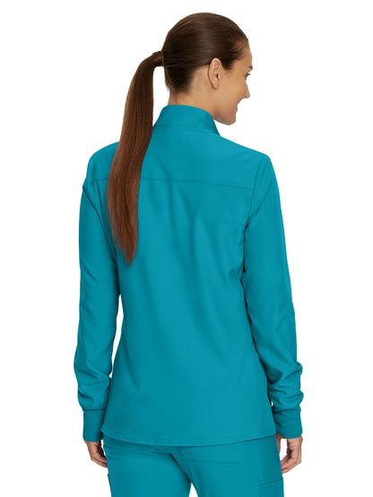 Women's 3-Pocket Mock-Neck Zip-Front Scrub Jacket - LJ700 - Teal