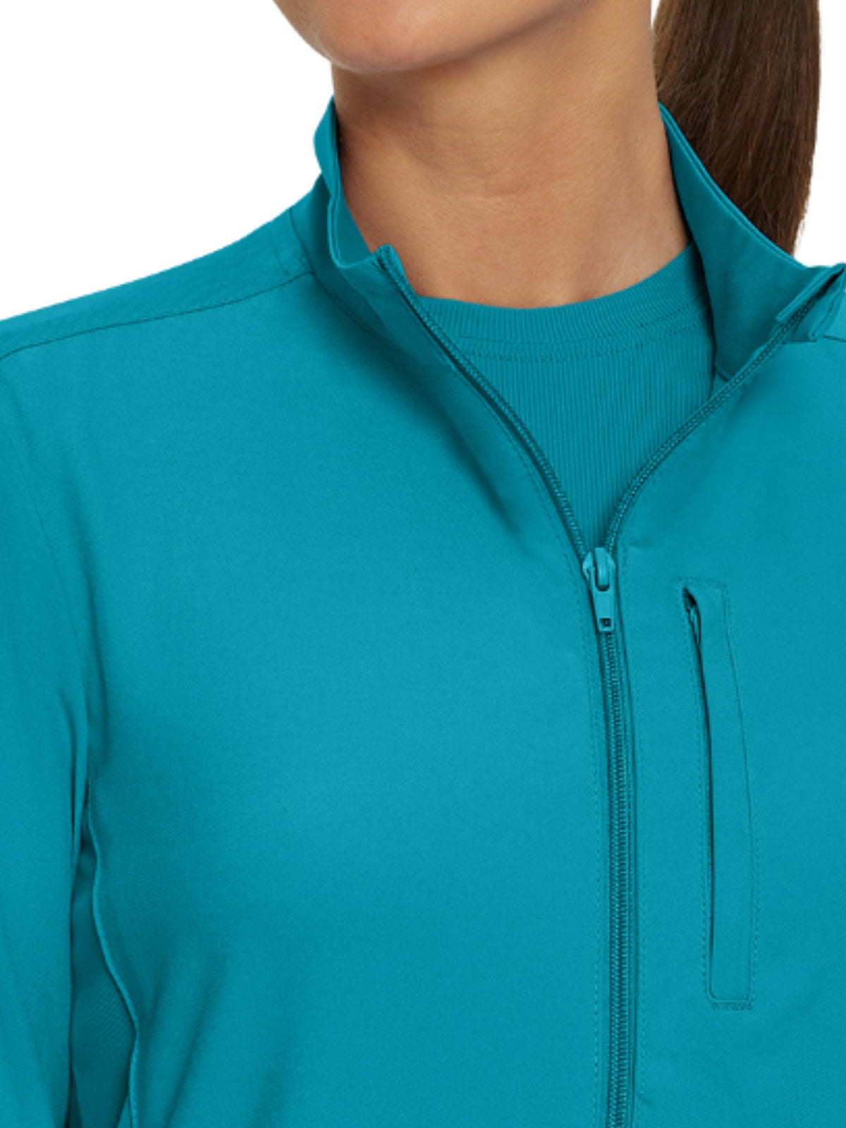 Women's 3-Pocket Mock-Neck Zip-Front Scrub Jacket - LJ700 - Teal