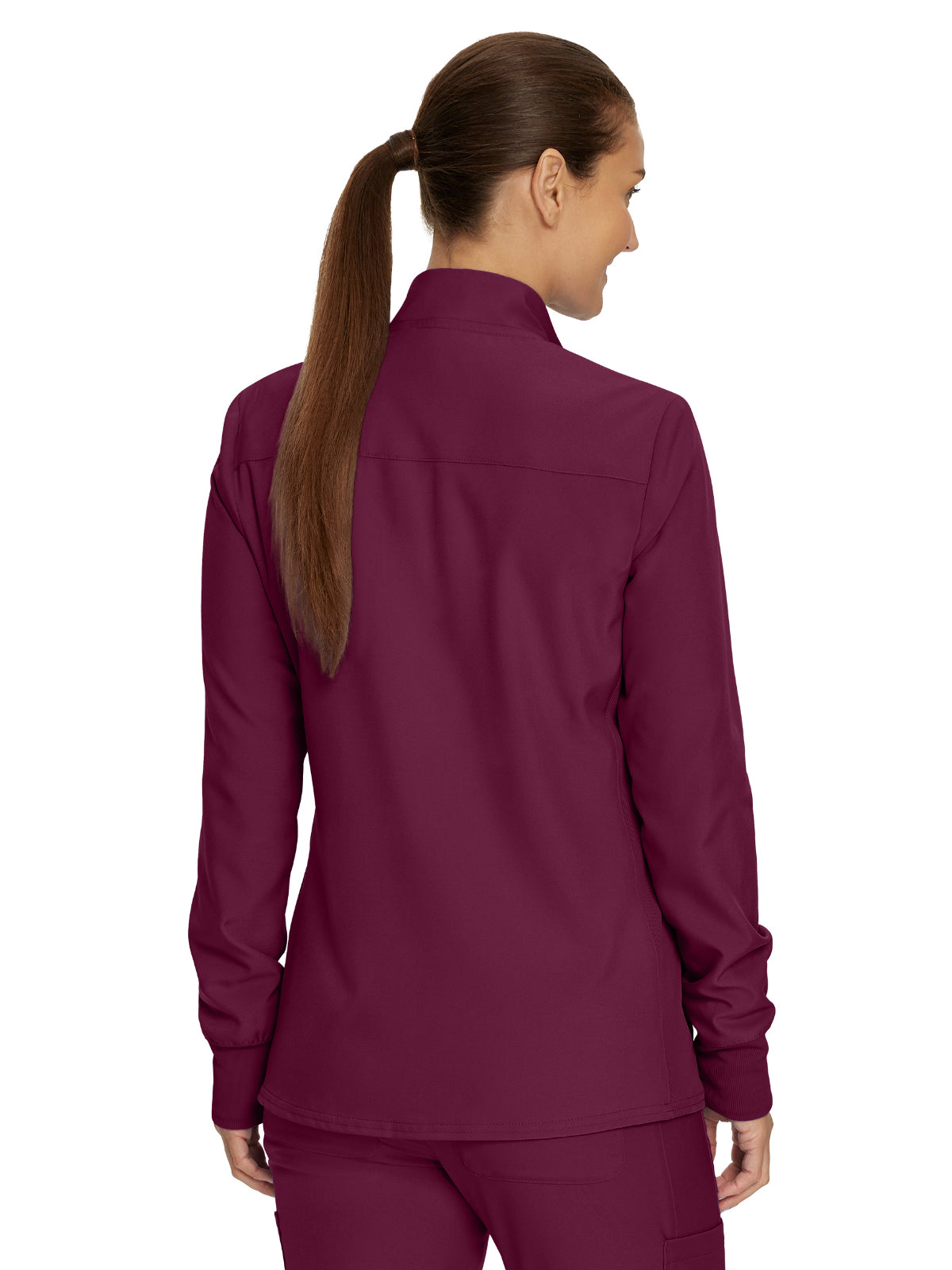 Women's 3-Pocket Mock-Neck Zip-Front Scrub Jacket - LJ700 - Wine