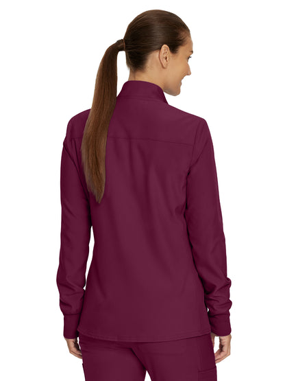 Women's 3-Pocket Mock-Neck Zip-Front Scrub Jacket - LJ700 - Wine