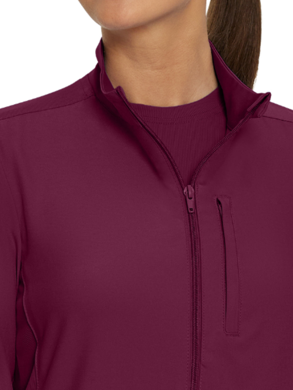 Women's 3-Pocket Mock-Neck Zip-Front Scrub Jacket - LJ700 - Wine