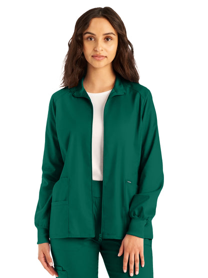 Women's 3-Pocket Mock Neck Zip-Front Scrub Jacket - LJ701 - Hunter