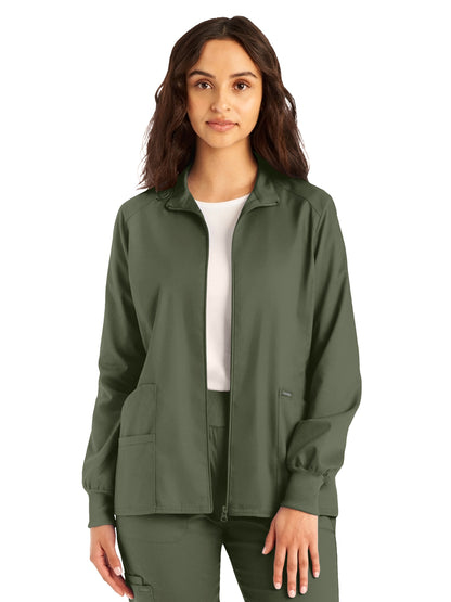 Women's 3-Pocket Mock Neck Zip-Front Scrub Jacket - LJ701 - Olive Moss