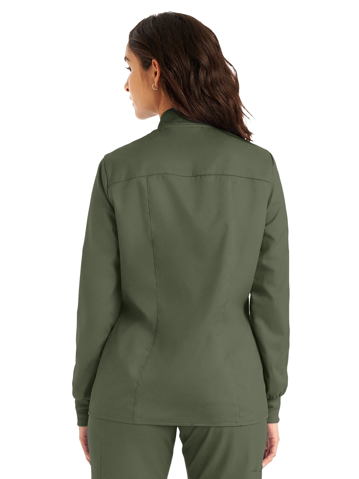 Women's 3-Pocket Mock Neck Zip-Front Scrub Jacket - LJ701 - Olive Moss