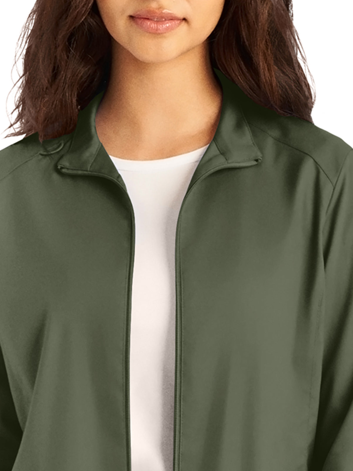 Women's 3-Pocket Mock Neck Zip-Front Scrub Jacket - LJ701 - Olive Moss