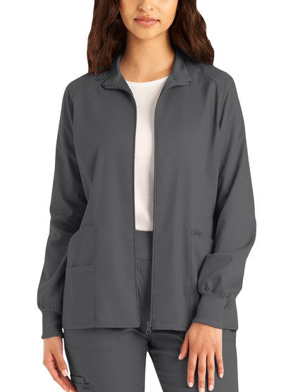 Women's Three-Pocket Mock Neck Zip-Front Jacket - LJ701 - Steel