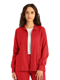 Women's Three-Pocket Mock Neck Zip-Front Jacket - LJ701 - True Red