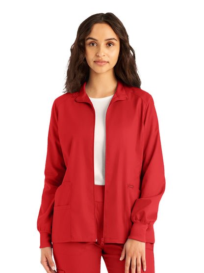 Women's Three-Pocket Mock Neck Zip-Front Jacket - LJ701 - True Red