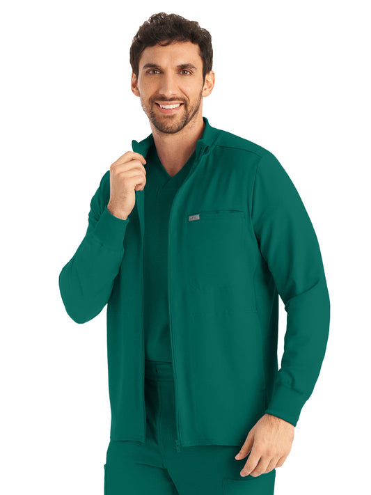 Men's 3-Pocket Mock-Neck Zip-Front Scrub Jacket - LJ703 - Hunter