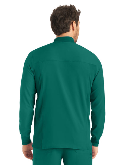 Men's 3-Pocket Mock-Neck Zip-Front Scrub Jacket - LJ703 - Hunter