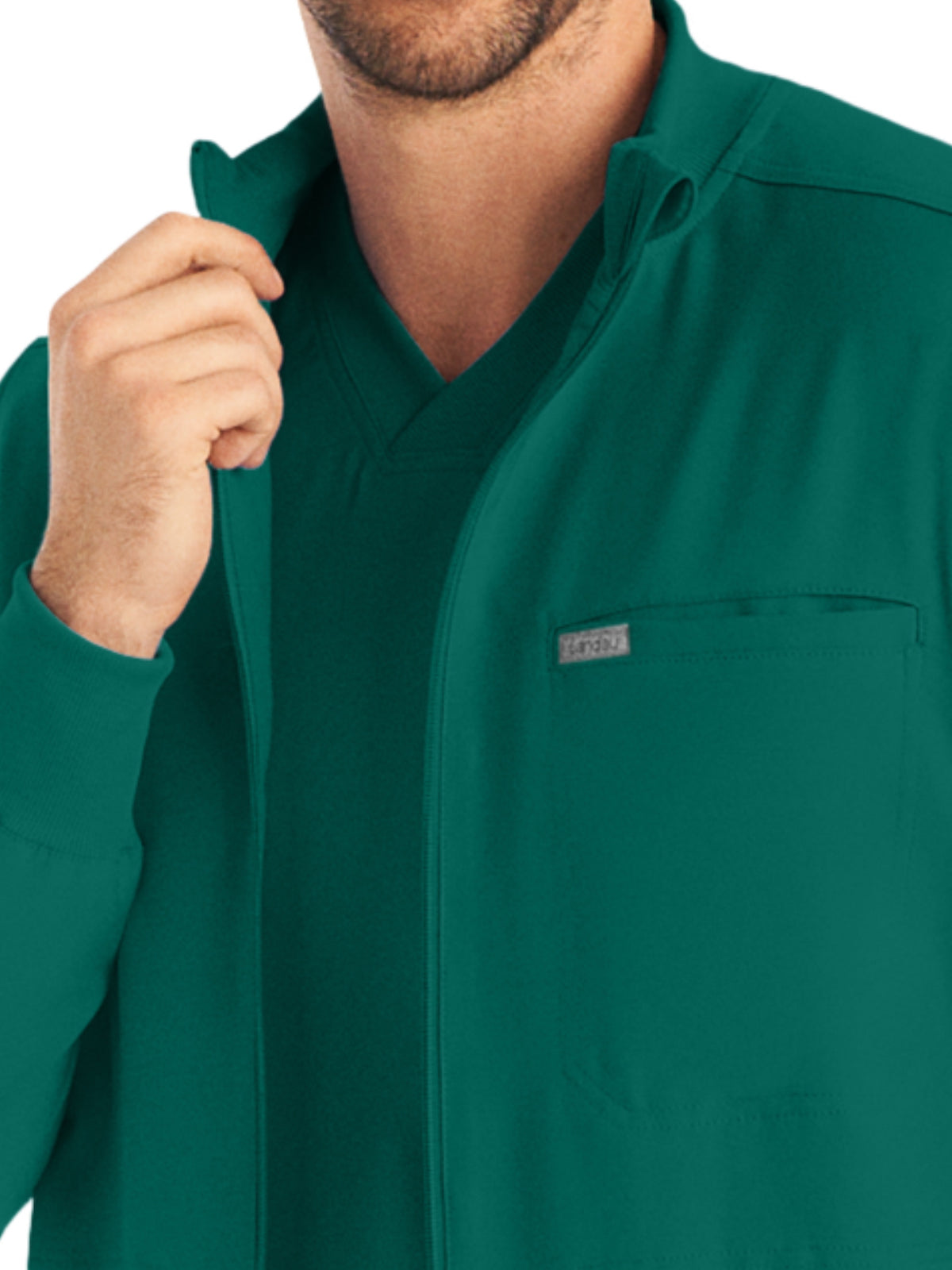 Men's 3-Pocket Mock-Neck Zip-Front Scrub Jacket - LJ703 - Hunter