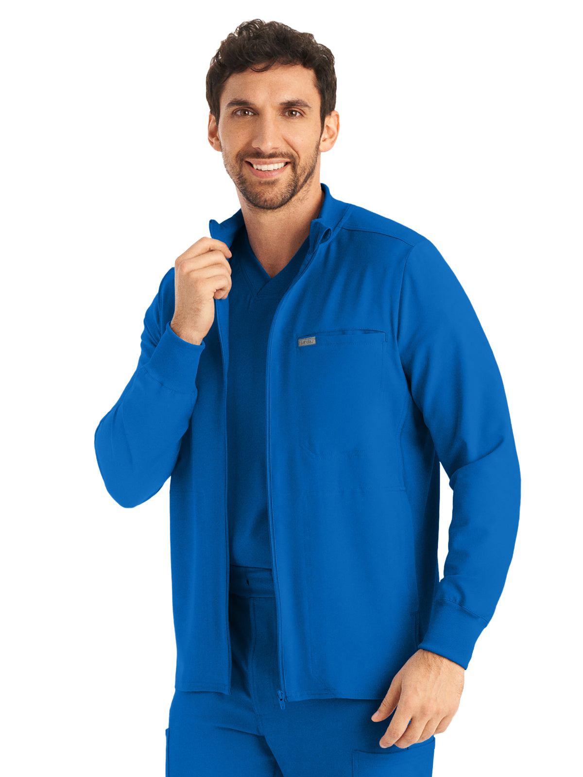 Men's 3-Pocket Mock-Neck Zip-Front Scrub Jacket - LJ703 - Royal