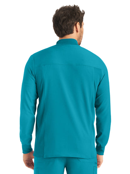 Men's 3-Pocket Mock-Neck Zip-Front Scrub Jacket - LJ703 - Teal