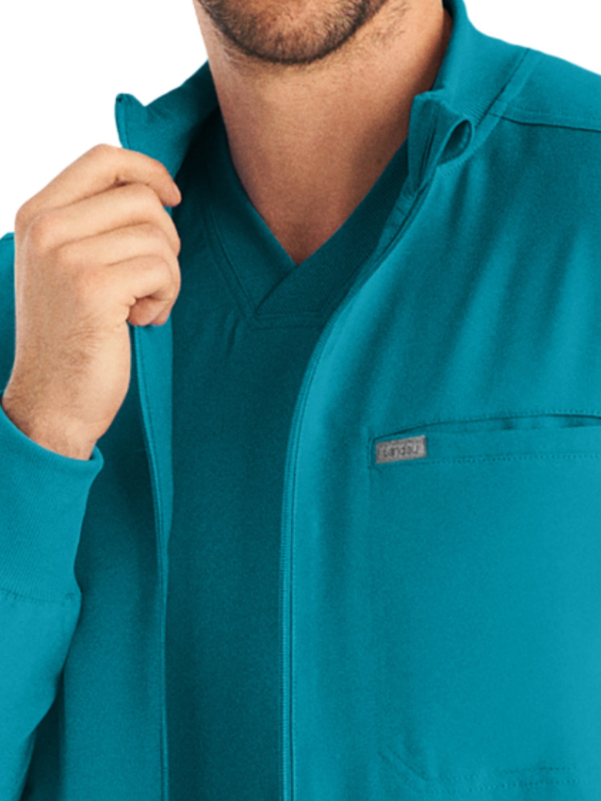 Men's 3-Pocket Mock-Neck Zip-Front Scrub Jacket - LJ703 - Teal