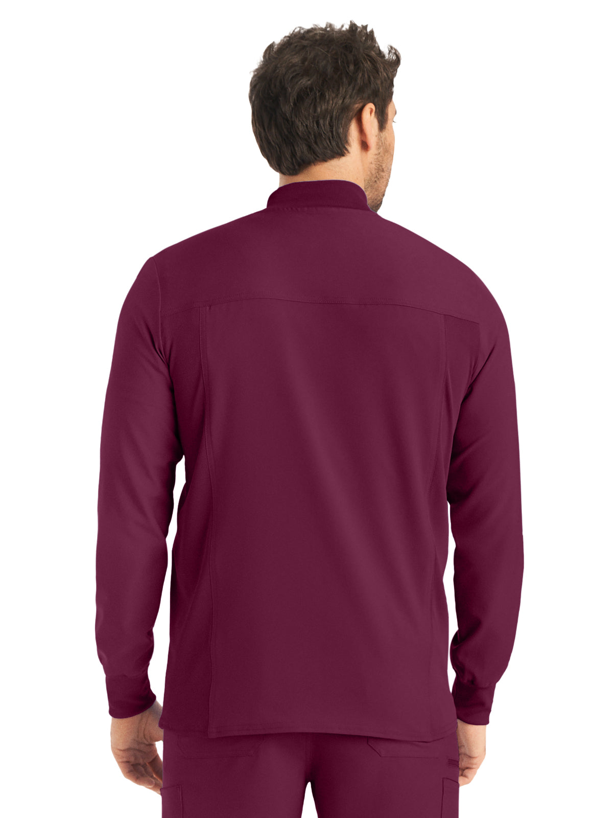 Men's 3-Pocket Mock-Neck Zip-Front Scrub Jacket - LJ703 - Wine