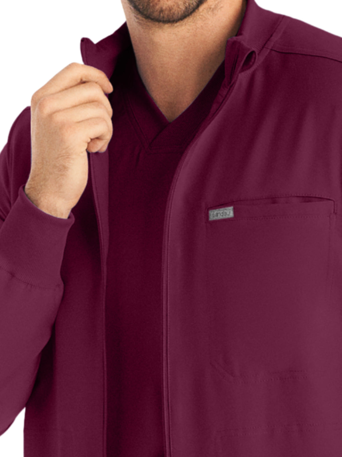 Men's 3-Pocket Mock-Neck Zip-Front Scrub Jacket - LJ703 - Wine