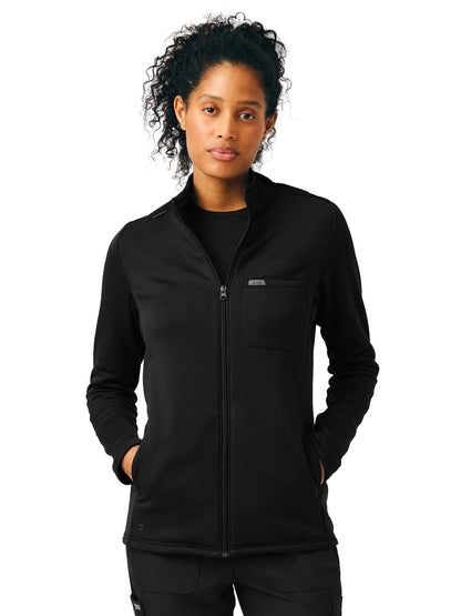 Women's Zip-Front Fleece Scrub Jacket - LJ708 - Black