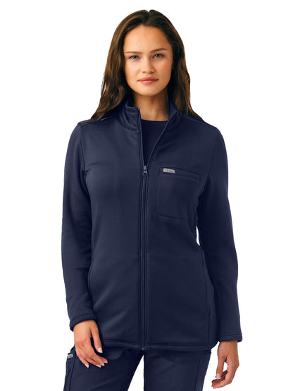 Women's Zip-Front Fleece Scrub Jacket - LJ708 - Navy