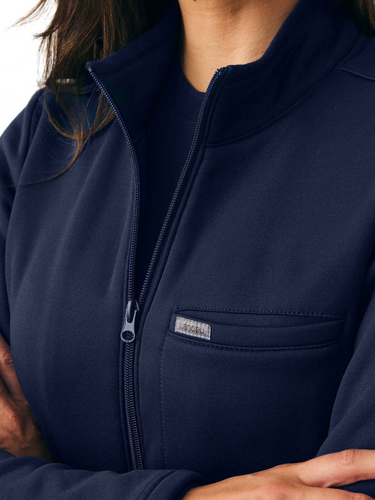 Women's Zip-Front Fleece Scrub Jacket - LJ708 - Navy