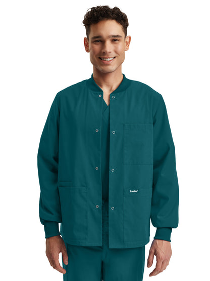 Unisex Snap Front Warm-Up Scrub Jacket - LJ709 - Caribbean Blue