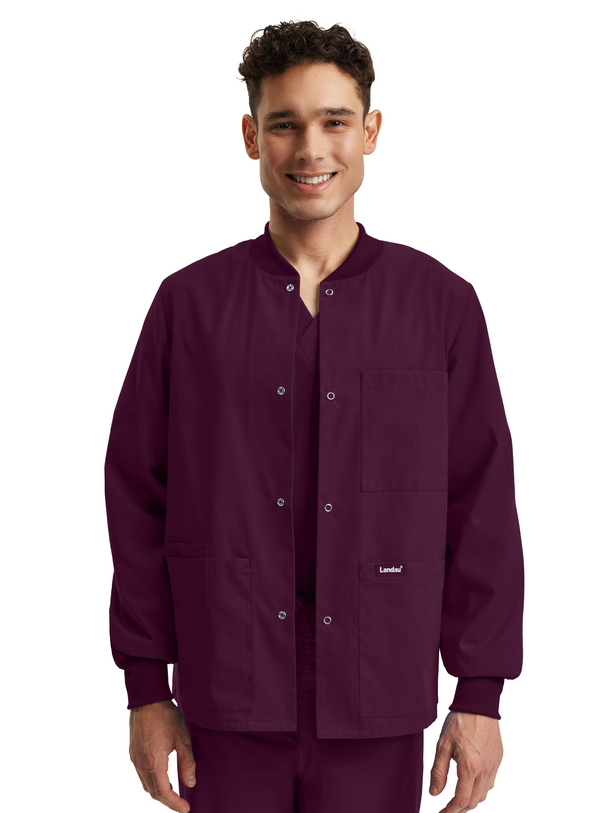 Unisex Snap Front Warm-Up Scrub Jacket - LJ709 - Wine