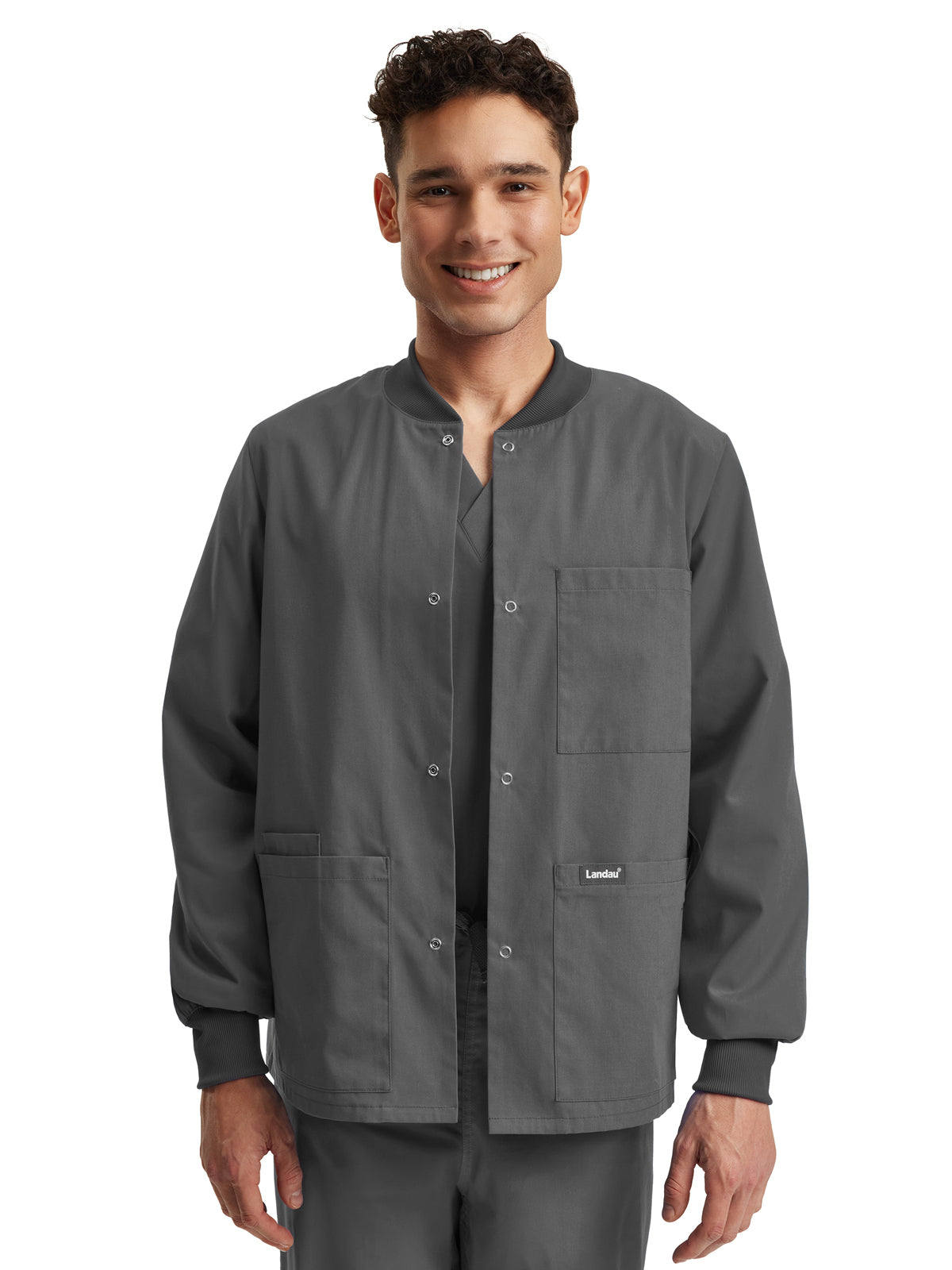 Unisex Snap Front Warm-Up Scrub Jacket - LJ709 - Steel Grey