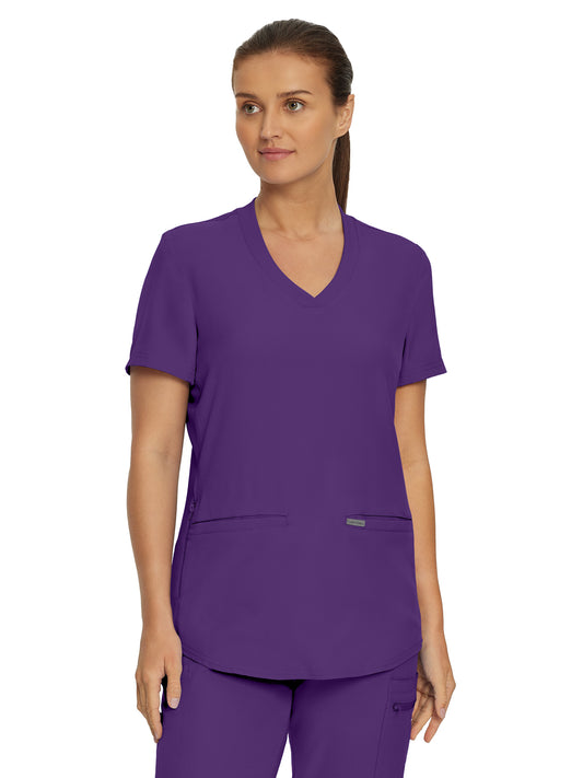 Women's 3-Pocket Rib-Knit Neckline V-Neck Scrub Top - LT100 - Eggplant