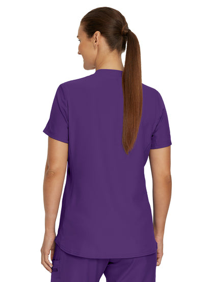 Women's 3-Pocket Rib-Knit Neckline V-Neck Scrub Top - LT100 - Eggplant