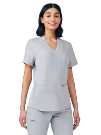 Women's Three-Pocket Rib-Knit Neckline V-Neck Top - LT100 - Gray