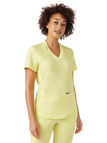 Women's Three-Pocket Rib-Knit Neckline V-Neck Top - LT100 - Illuminate