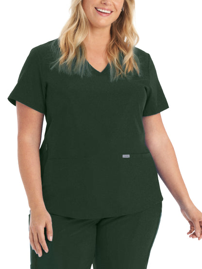 Women's Three-Pocket Rib-Knit Neckline V-Neck Top - LT100 - Mountain View