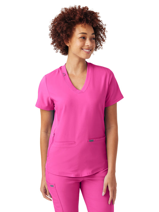 Women's Three-Pocket Rib-Knit Neckline V-Neck Top - LT100 - Rose Violet