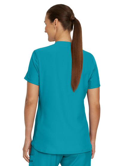 Women's 3-Pocket Rib-Knit Neckline V-Neck Scrub Top - LT100 - Teal