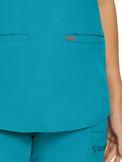 Women's 3-Pocket Rib-Knit Neckline V-Neck Scrub Top - LT100 - Teal