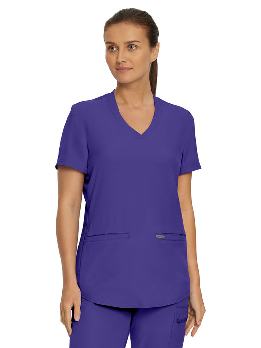 Women's 3-Pocket Rib-Knit Neckline V-Neck Scrub Top - LT100 - Ultra Violet