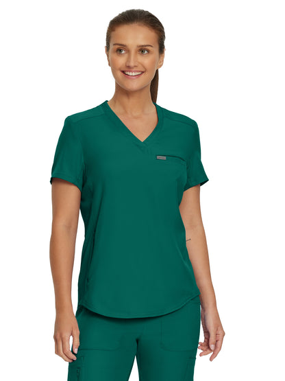 Women's Two-Pocket Shirttail Hemline V-Neck Top - LT101 - Hunter