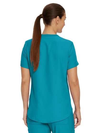 Women's 2-Pocket Shirttail Hemline V-Neck Scrub Top - LT101 - Teal