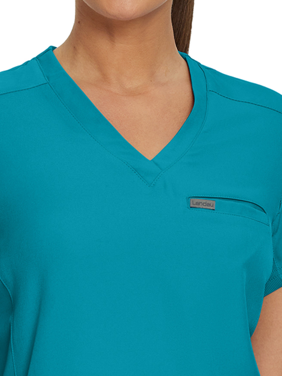 Women's 2-Pocket Shirttail Hemline V-Neck Scrub Top - LT101 - Teal